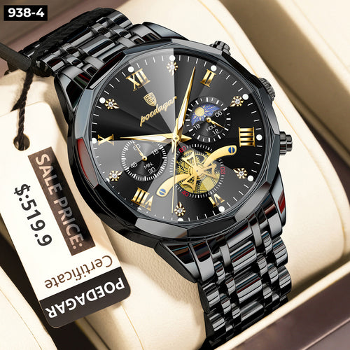 Reloj Poedagar 938 Metal Cronógrafo  Hombre- Bicolor Cara Blanca