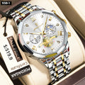 Reloj Poedagar 938 Metal Cronógrafo  Hombre- Bicolor Cara Blanca