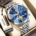 Reloj Poedagar 938 Metal Cronógrafo  Hombre- Plateado Cara Azul